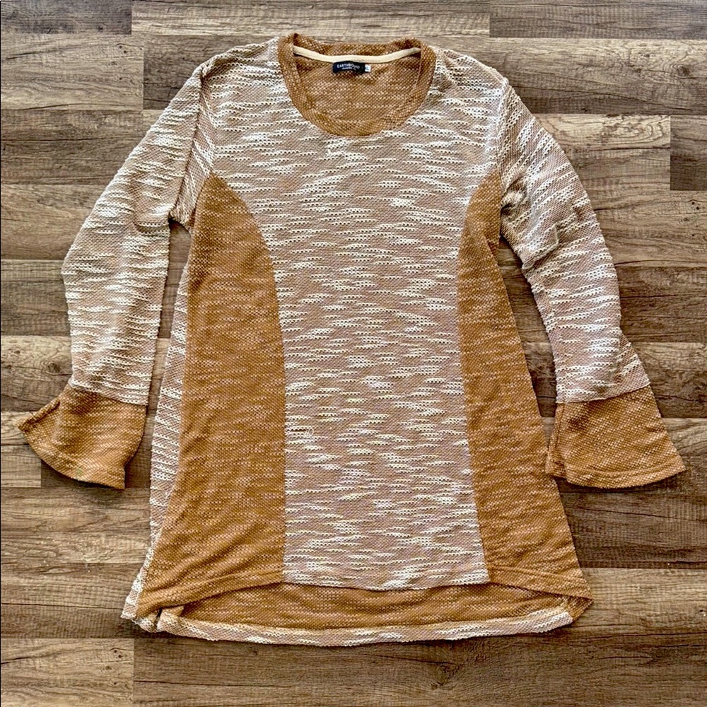 Earthbound Trading Co. Tan and Cream Knit Lightweight Tunic Sweater XL